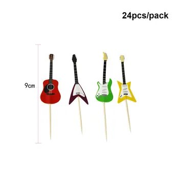 24pcs Muzikos instrumentų Gitaros Formos Tortas Topper Cupcake Rėžtuvės Vaikams Gimtadienio Apdailos Prekių Kepimo Papuošalai