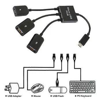 3 1. Micro USB TypeC 2 OTG 3 Port HUB Kabelis Splitter 
