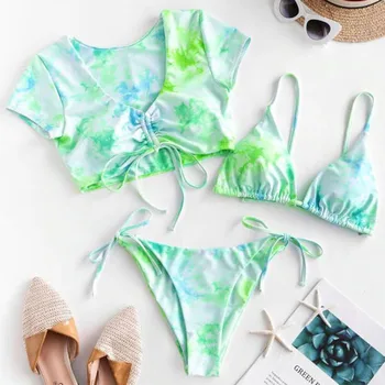 3 Gabalus Bikini Apynasrio Moterų maudymosi Kostiumėliai 2020 Kaklaraištis Dažų maudymosi kostiumėlį, Micro Bikini Thong Maudymosi Kostiumas Moterims String Plaukti Kostiumas Bikini