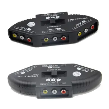 3-Way Audio Video AV RCA Juoda Selektorių Perjunkite Lauke Splitter su/3 RCA Kabelis