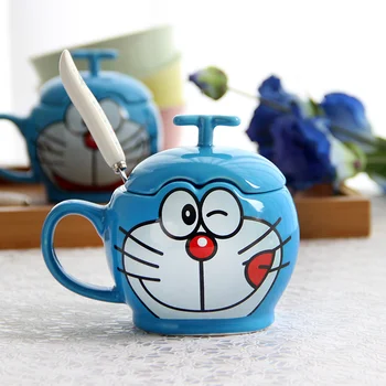 350ml Animacinių filmų Doraemon Puodelis Kavos Puodelio Kitties Kūrybos Pora keramikinis Puodelis su Dangteliu Šaukštas Paprastas originalus pusryčiai puodeliai Dovana