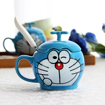 350ml Animacinių filmų Doraemon Puodelis Kavos Puodelio Kitties Kūrybos Pora keramikinis Puodelis su Dangteliu Šaukštas Paprastas originalus pusryčiai puodeliai Dovana