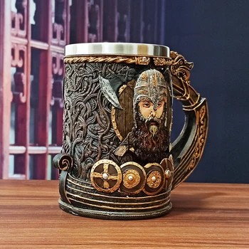 3D Vikingų ir Piratų Kaukolės Puodelis Viduramžiais Gourde Nerūdijančio Plieno Dervos Tankard Alaus Taures 600ml Kavos Puodelius ir Taures Geriamojo Stiklo