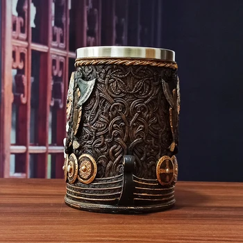 3D Vikingų ir Piratų Kaukolės Puodelis Viduramžiais Gourde Nerūdijančio Plieno Dervos Tankard Alaus Taures 600ml Kavos Puodelius ir Taures Geriamojo Stiklo