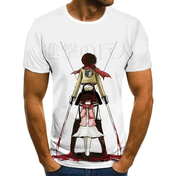 3D Vyrų T-Shirt Ataka Titan Mikasa Drabužiai, Moterų, Vaikų trumpomis Rankovėmis Kietas Tees Mados Atsitiktinis Vasaros Berniukas Vaikai Streetwear