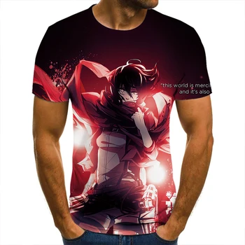3D Vyrų T-Shirt Ataka Titan Mikasa Drabužiai, Moterų, Vaikų trumpomis Rankovėmis Kietas Tees Mados Atsitiktinis Vasaros Berniukas Vaikai Streetwear