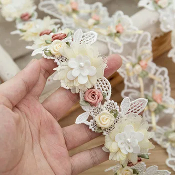 3D White Gėlių Drugelio Nėrinių Juostelės Aplikacijos, Siuvimo Amato 
