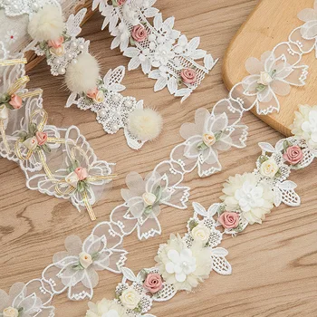 3D White Gėlių Drugelio Nėrinių Juostelės Aplikacijos, Siuvimo Amato 