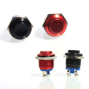 3PCS 5VNT 16mm didelis galvos momentinis atstatyti metalo mygtuką 2-pozicija 2-pin micro maitinimo jungiklis raudona juoda