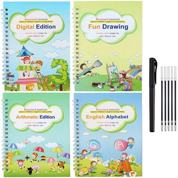 4 Knygos Vaikams Copybook Handwrite Practic Daugkartinio Naudojimo Knygoje Magija Knygų Kaligrafija Rašyti Knygą Anglų Kalba Laišką Piešimo Rinkinys