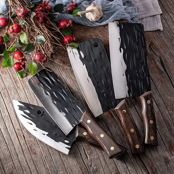 4 rinkiniai aštriais virtuvės peiliai su medžio rankena, virtuvės pjaustymo peilis, šefo peilis, kaulų-skinti peilis, gurmanų peilis