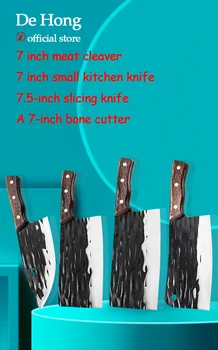 4 rinkiniai aštriais virtuvės peiliai su medžio rankena, virtuvės pjaustymo peilis, šefo peilis, kaulų-skinti peilis, gurmanų peilis