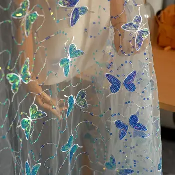 4 spalvų sandėlyje kinijos audinio drugeliai blizgučiais siuvinėjimo tiulio tinklelio nėriniai lady suknelė nėrinių audinys 1 kiemas