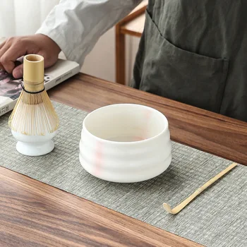 4 vienetų / set tradicinių dovanų rinkinys Matti Matti dulkių bambuko šaukštas keramikos dubenėlį Matti dulkių turėtojas Japonų arbatos rinkinys