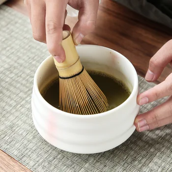 4 vienetų / set tradicinių dovanų rinkinys Matti Matti dulkių bambuko šaukštas keramikos dubenėlį Matti dulkių turėtojas Japonų arbatos rinkinys
