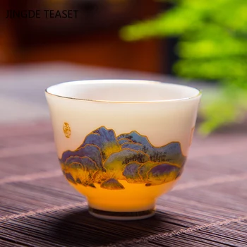 4 vnt./daug Kinų Keramikos Teacup Kavos puodelio Išskirtinį Lajus jade Arbatos Dubenėlį Rankų darbo Porceliano Arbatos rinkinys Drinkware Kelionės Vieno Puodelio