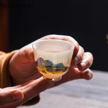 4 vnt./daug Kinų Keramikos Teacup Kavos puodelio Išskirtinį Lajus jade Arbatos Dubenėlį Rankų darbo Porceliano Arbatos rinkinys Drinkware Kelionės Vieno Puodelio