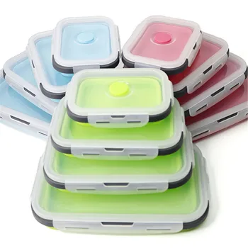4 vnt/set Silikono Priešpiečių Dėžutė Nešiojamų Dubenį Spalvinga Lankstymo Maisto Konteineryje Lunchbox Ekologiškas Silikono Lankstymo Bento Dėžutė