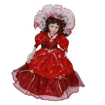40cm Viktorijos Porceliano Moterų Lėlės Modelį Raudona Ilga Suknelė ir Skrybėlė Namų Dekoro