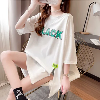 #4277 Laiškai Spausdinami Marškinėliai Moterims Harajuku Nereguliarus Marškinėliai Trumpomis Rankovėmis Korėjos Stilius Laisvas Atsitiktinis Marškinėliai Girl Vasaros