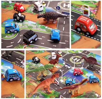 42pcs/set Dinozaurų Pasaulis, Realūs Skaičiai Playset Žaislai Vaikams Švietimo Kelių Eismo Žaisti Mat Traukti Atgal Automobiliai Dovana
