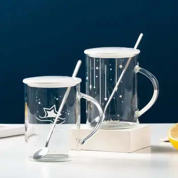 450ml Šviesos Stiklo Puodelis Pusryčiai Mlik Coffe Cup Buitinių Pora Vandens Puodelį Skm žvaigždžių Modelio Drinkware