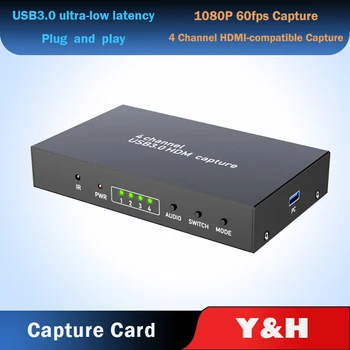 4x1 Quad Ekrano Multiviewer Sklandžiai Pereiti PIP & USB 3.0 4 Kanalų HDMI Audio Video Capture Card Game Įrašyti Live Transliacijos Langelyje