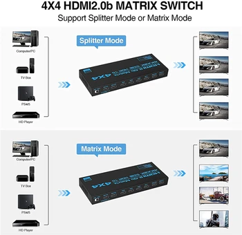 4x4 HDMI suderinamus Matricos Jungiklis Splitter su SPDIF & L/R, 3,5 mm HDR HDMI suderinamus Jungiklis 4x2 Parama HDCP 2.2 LANKO 3D 4K@60Hz