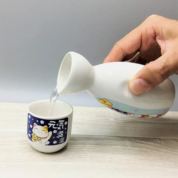 5-Gabalas Vyno Nustatyti Japonijos Maneki Neko Keramikos Sake Rinkinys (1 TOKKURI 200ml Butelis ir 4 OCHOKO Cup) Pasisekė Katė Drinkware