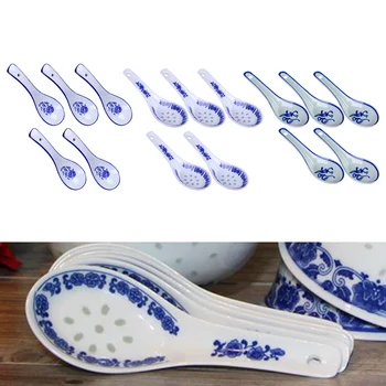 5vnt Mėlyna Keramikos Šaukštas Kinų Stiliaus Keramikos Šaukštas Porceliano Sriubos Šaukštai Indai, Stalo ir Virtuvės Įrankius, Vertingų Dovanų
