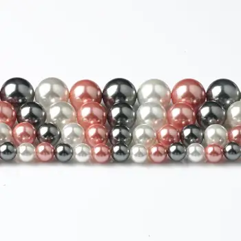 6 8 10 12mm Balta Rausva Pilka Shell Perlai, Karoliukai, Apvalūs Prarasti Tarpiklis Karoliukai Papuošalai Priėmimo 