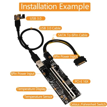 6 8 10vnt VER12X USB3.0 PCI-E Riser su Temperatūros Jutiklis VER 12X Express 1x to16x Extender PEIC Stovo Adapteris Kortelės SATA 15pin