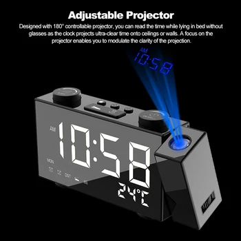 6 Colių Skaitmeninis FM Projekcija, Radijo Žadintuvas 4 Šviesumo Reguliavimas USB Įgaliojimus Supplys LED Termometras Laikrodis