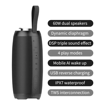 60W Didelės Galios Wireless Portable Bluetooth Stereo Garsiakalbiai žemų dažnių garsiakalbis Audio Centras TWS 6600 mAh Baterija Boombox 