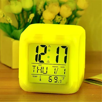 7 Spalvų LED Skaitmeninis Laikrodis-Žadintuvas Multi-Funkcija Žėrintis Elektroninis Laikrodis su Termometru ir Kalendorių, Namų Dekoro