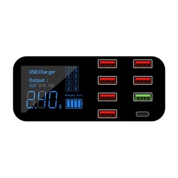 8 Prievadų USB C QC 3.0 Automobilinis Įkroviklis LED Skaitmeninis Displėjus, Greito Įkrovimo iPhone 11 Pro Max 