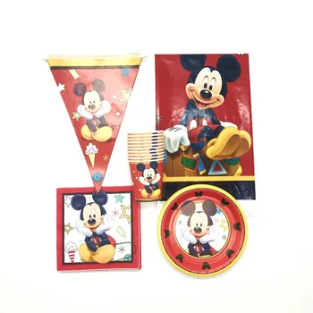 81pcs Disney Raudona Mickey Mouse Gimtadienio Vienkartiniai Apdailos Prekių Taurės Plokštė Vėliavos Vystymo Staltiesė Mickey Stalo