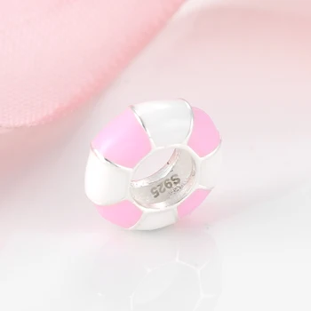 925 Sterlingas Sidabro Plaukimo žiedas pink & balto emalio Kamščiu, žnyplės, Karoliukai, Papuošalai Priėmimo tinka Originalus Pandora žavesio Apyrankės