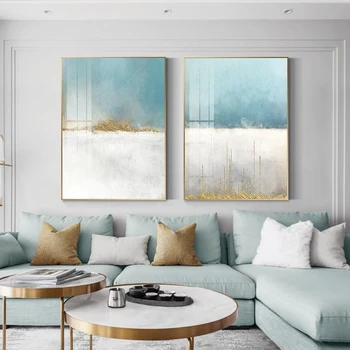 Abstrakti dangaus elegantiška mėlyna drobės tapybai tapyba, plakatas namų puošybai meno sienos kambarį miegamojo puošmena