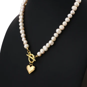 AENSOA Vintage Mados Baroko Nereguliarus Pearl Užraktas Grandinės Karoliai Moterų Temperamentas Širdies 18 KC Aukso Spalvos Pakabukas Karoliai