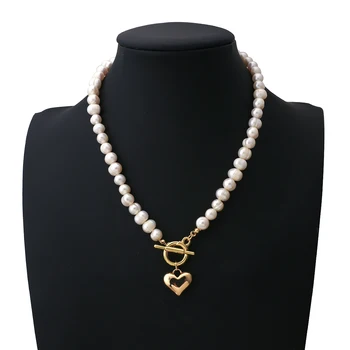 AENSOA Vintage Mados Baroko Nereguliarus Pearl Užraktas Grandinės Karoliai Moterų Temperamentas Širdies 18 KC Aukso Spalvos Pakabukas Karoliai