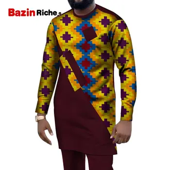 Afrikos Vyrų Kostiumai Dashiki Drabužių Spausdinti Marškinėliai Topai+Ilgas Kelnes su Kišenėmis 2 dalių Komplektas Ankara Apranga Palaidinė WYN1004