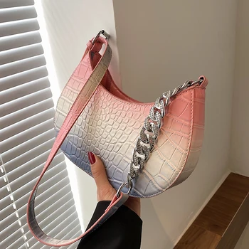 Akmens modelio Pažasties maišelį 2021 m. Vasaros Nauji Aukštos kokybės PU Oda Moterų Dizaineris Rankinės Gradientas Petį Krepšys
