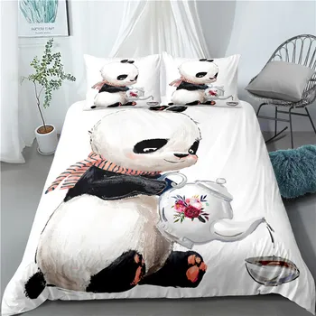 Animacinių filmų 3D Patalynės Komplektas Panda Antklodžių Rinkinys Prabangių patalynė Šalikas Rinkiniai, King / Queen / Full / Twin dydis vaikai lova rinkinys