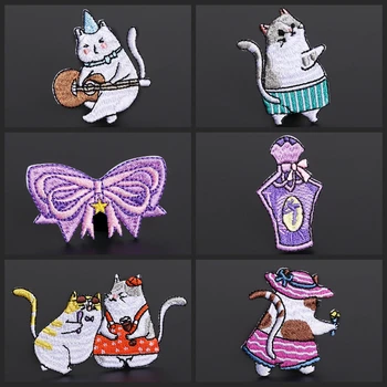 Animacinių filmų kokybės siuvinėjimo pleistras dainavimas, gitara katė milteliai Violetinė Lankas vandens butelį, skrybėlės, krepšiai apdailos pleistrai, didmeninė