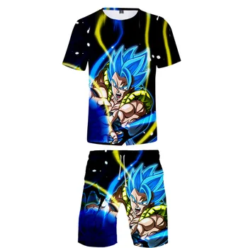 Anime Super Broly marškinėliai ir šortai Nustatyti Vasaros Vyrų Rinkiniai Aukštos kokybės Gokas 3D Paplūdimio šortai Unisex Drabužiai