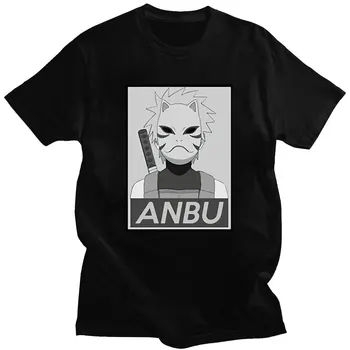 Anime T-Shirt Vasaros trumpomis Rankovėmis Medvilnė Vyrų Harajuku Animacinių filmų ANBU Kakashi Tops2021 Naują Atsitiktinis Palaidų T-shirt