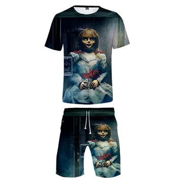 Annabelle 3D Atspausdintas Dviejų dalių Komplektas Madinga Vasaros marškinėliai+Atsitiktinis Šortai Karšto Pardavimo 2019 Madingų Drabužių Streetwear