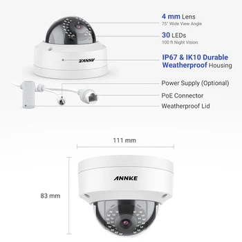 ANNKE C500 Dome 5MP Super HD VAIZDO PoE Saugumo Kameros 4 mm Objektyvas 100 pėdų EXIR Naktinio Matymo IP67 atsparus oro Stebėjimo Kamerą