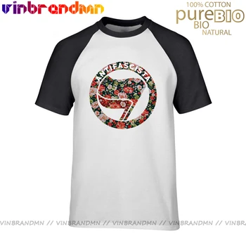 Antifascist Anarchija Anarchist T-shirt Antifa Logotipas Taikos Vėliavos Simboliu marškinėlius Gėlių Dizainas ANTIFA trumpomis rankovėmis apvalios kaklo T shirts